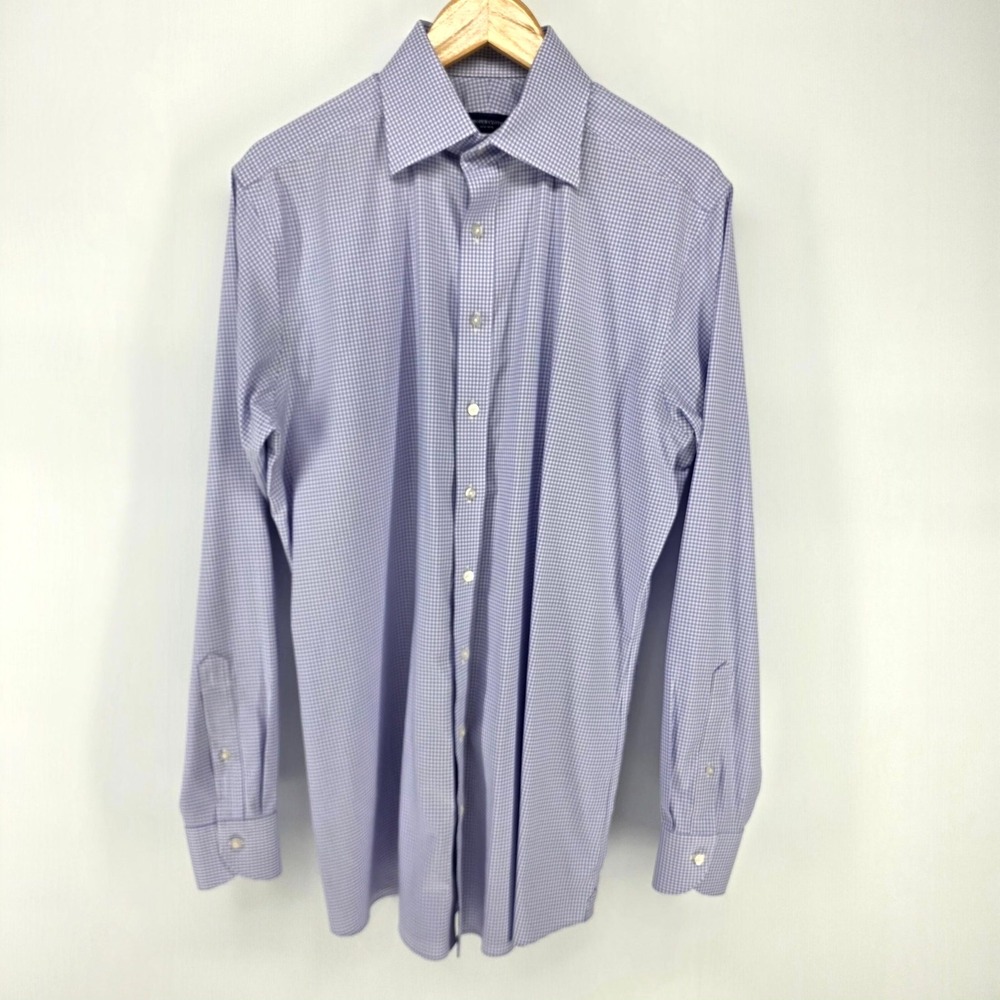 Proper Cloth Dress Shirt Mens 15.8x36.5 Purple Gingham Non-Iron Monogram JPD SEO